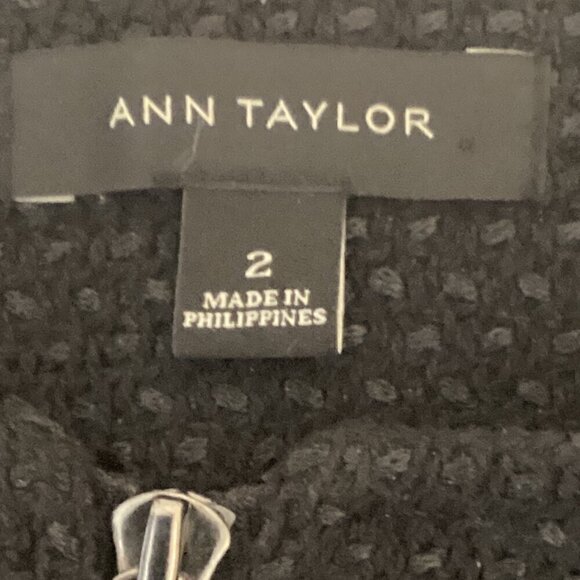 Ann Taylor Zip Retro Cropped "Lady" Tweed Jacket Sz 2 Black 287C - Picture 8 of 10